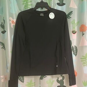 Women's Calla  Black Long-Sleeve Crewneck Performance Top